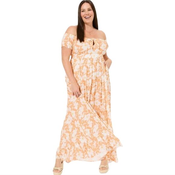 Torrid Maxi Gauze Off Shoulder Tie Front Dress Charlotte Floral NWT‎ Women's 1X - Picture 1 of 10